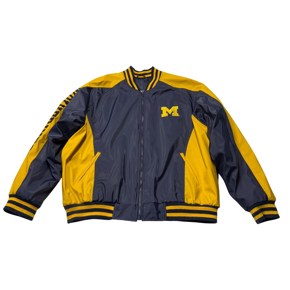 Steve & Barry's Michigan Wolverines Bomber PVC Jacket XL Navy Yellow Varsity Zip